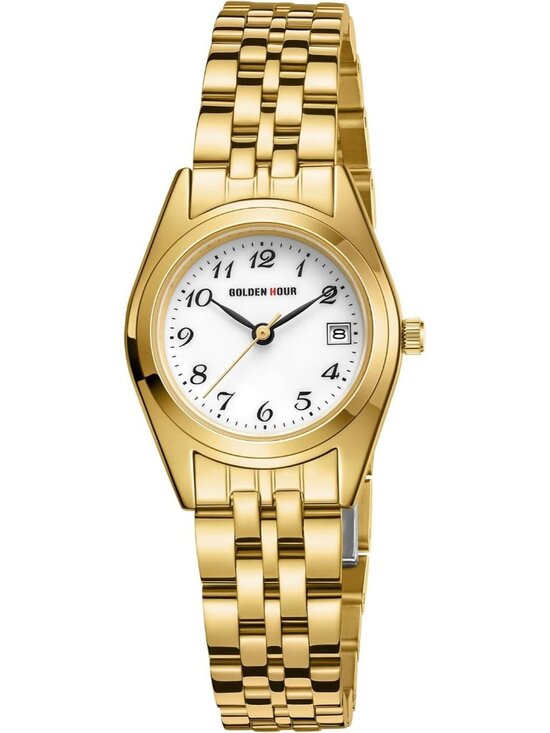 Women\'s Gold White Analog Quartz Stainless Steel Band Easy Reader Bracelet Watch main image 6